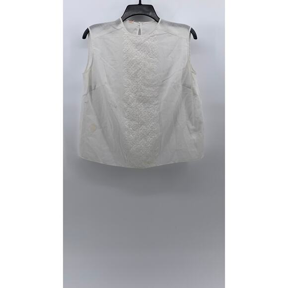 UNBRANDED Women's White Eyelet Embroidered Floral Stripe Sleeveless Top SZ M - Picture 1 of 11